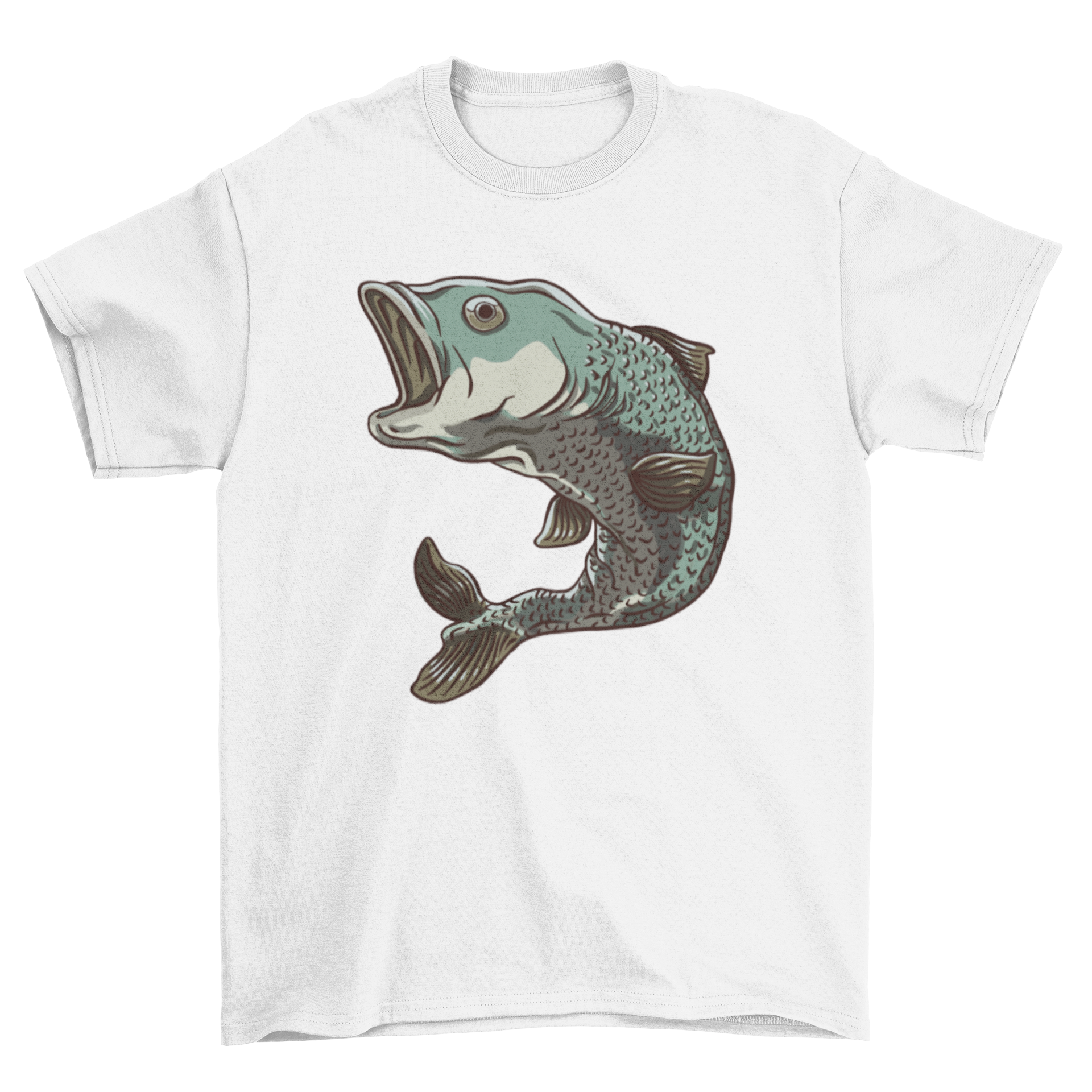 A stylish Pikeperch fish t-shirt featuring a jumping fish design, perfect for fishing enthusiasts.