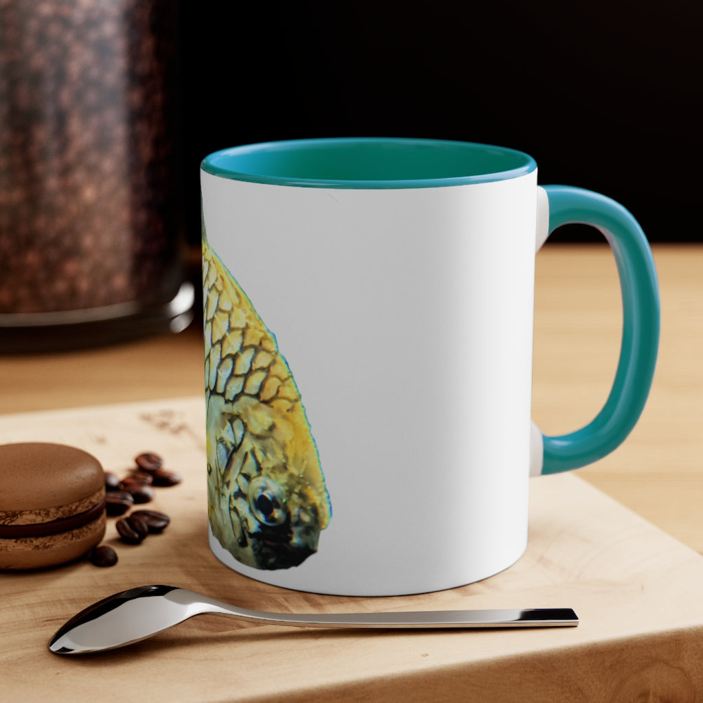 Pineapple Fish 11oz Accent Mug with colorful interior and handle, showcasing vibrant design and durable ceramic material.