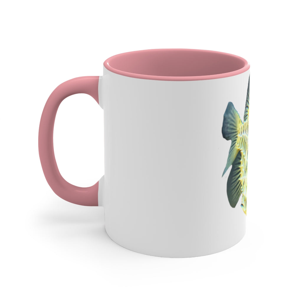 Pineapple Fish 11oz Accent Mug with colorful interior and handle, showcasing vibrant design and durable ceramic material.