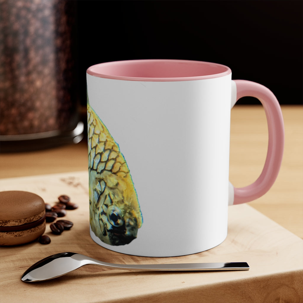 Pineapple Fish 11oz Accent Mug with colorful interior and handle, showcasing vibrant design and durable ceramic material.