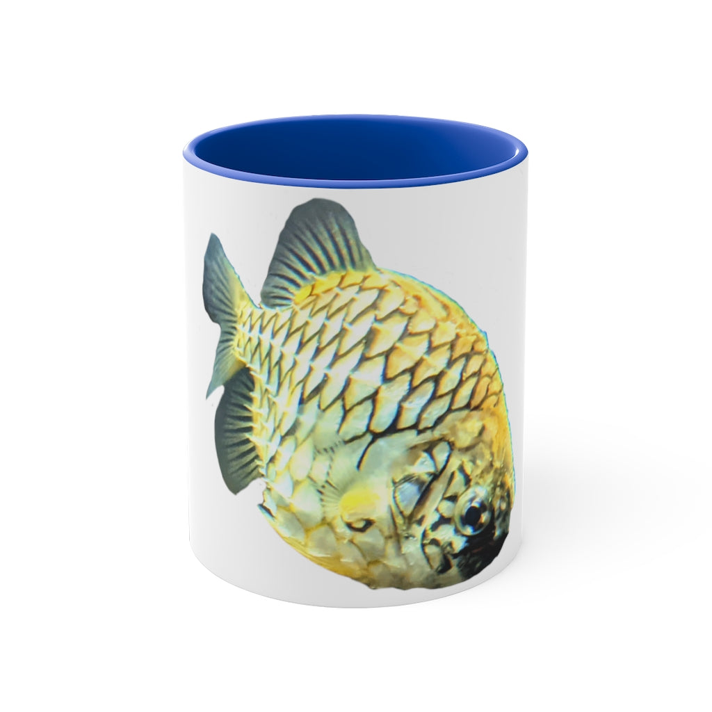 Pineapple Fish 11oz Accent Mug with colorful interior and handle, showcasing vibrant design and durable ceramic material.