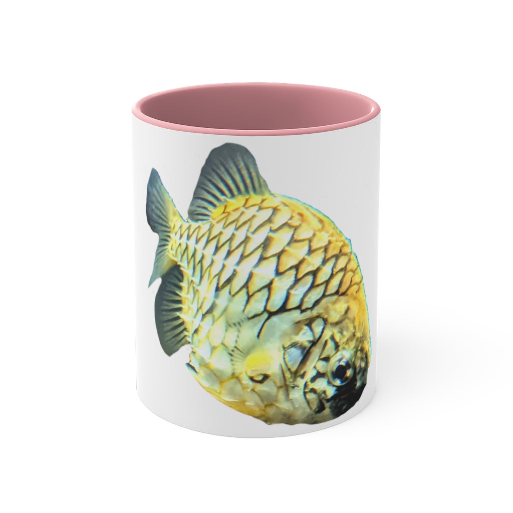 Pineapple Fish 11oz Accent Mug with colorful interior and handle, showcasing vibrant design and durable ceramic material.