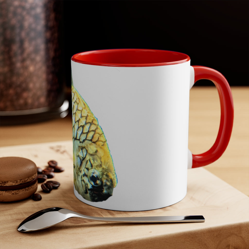 Pineapple Fish 11oz Accent Mug with colorful interior and handle, showcasing vibrant design and durable ceramic material.