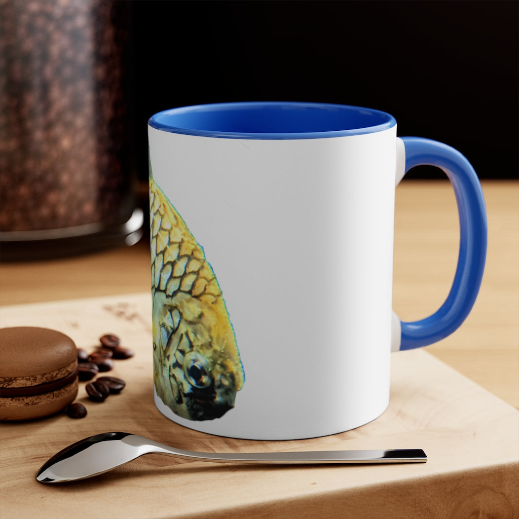 Pineapple Fish 11oz Accent Mug with colorful interior and handle, showcasing vibrant design and durable ceramic material.