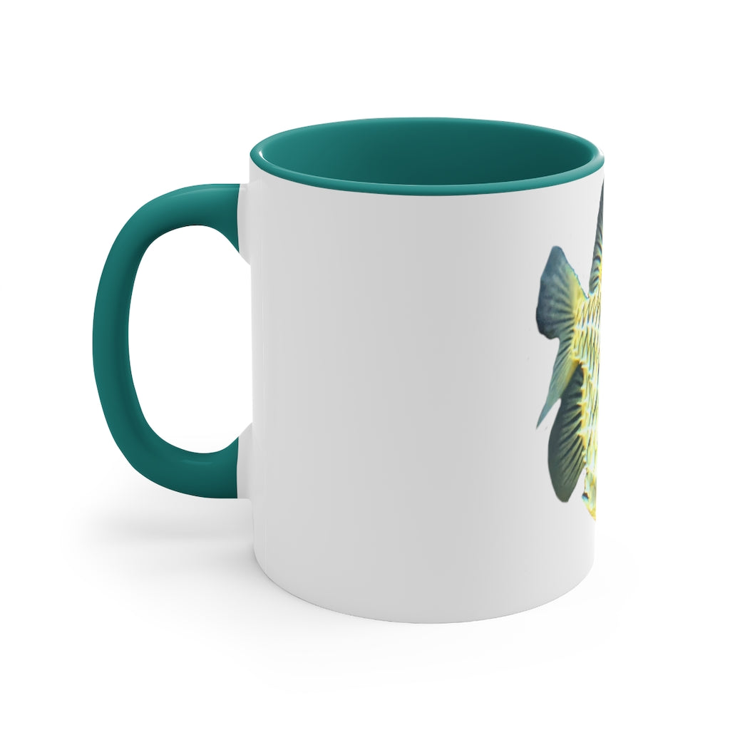 Pineapple Fish 11oz Accent Mug with colorful interior and handle, showcasing vibrant design and durable ceramic material.