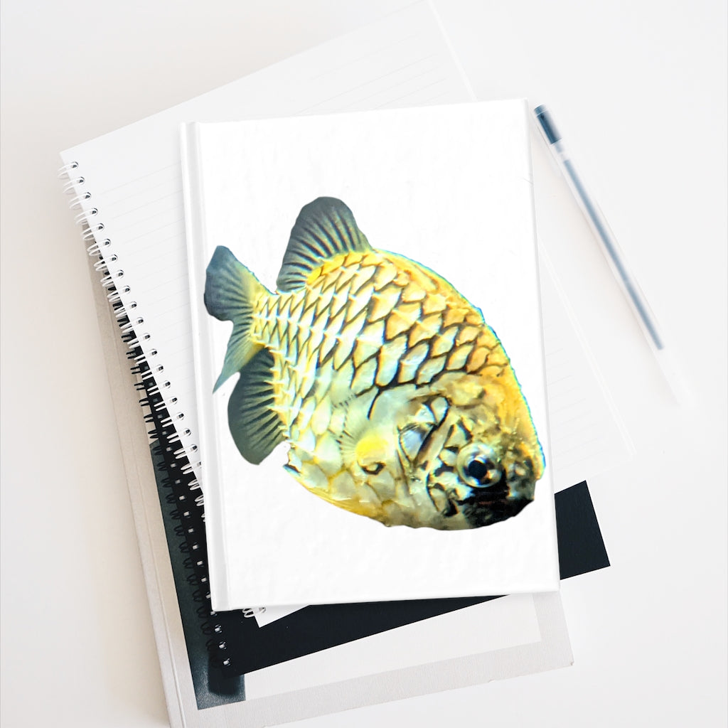 Pineapple Fish Journal with ruled line pages, featuring a vibrant wraparound print and durable hardcover design.