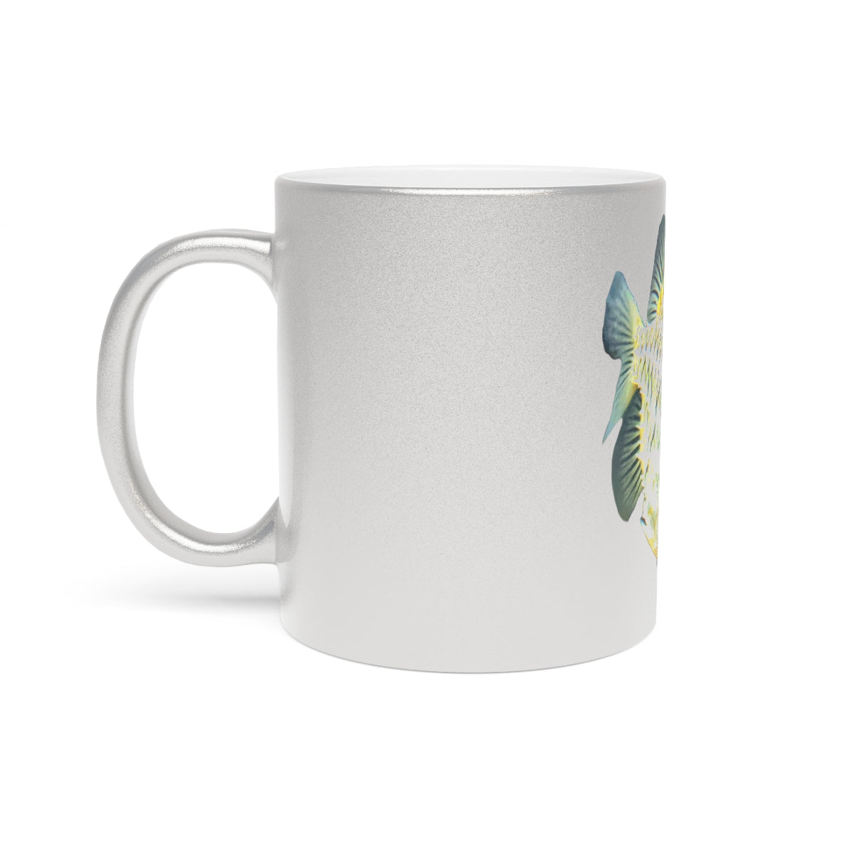 Pineapple Fish Metallic Mug in silver and gold finishes, showcasing a personalized design option.