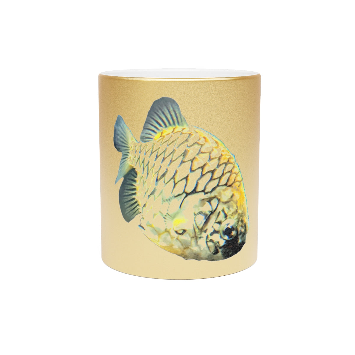 Pineapple Fish Metallic Mug in silver and gold finishes, showcasing a personalized design option.