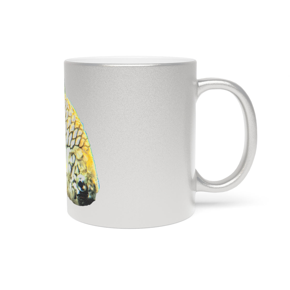 Pineapple Fish Metallic Mug in silver and gold finishes, showcasing a personalized design option.