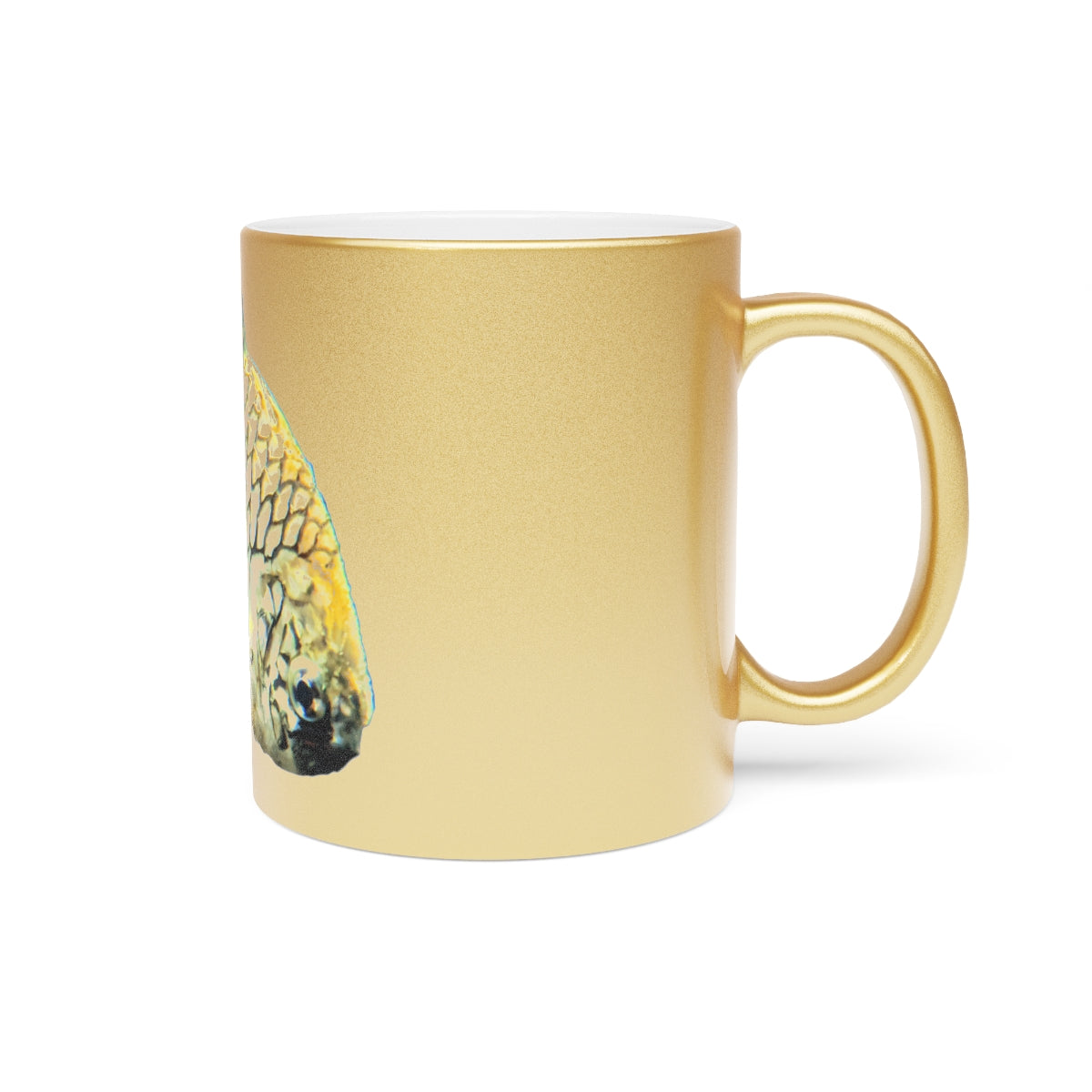 Pineapple Fish Metallic Mug in silver and gold finishes, showcasing a personalized design option.