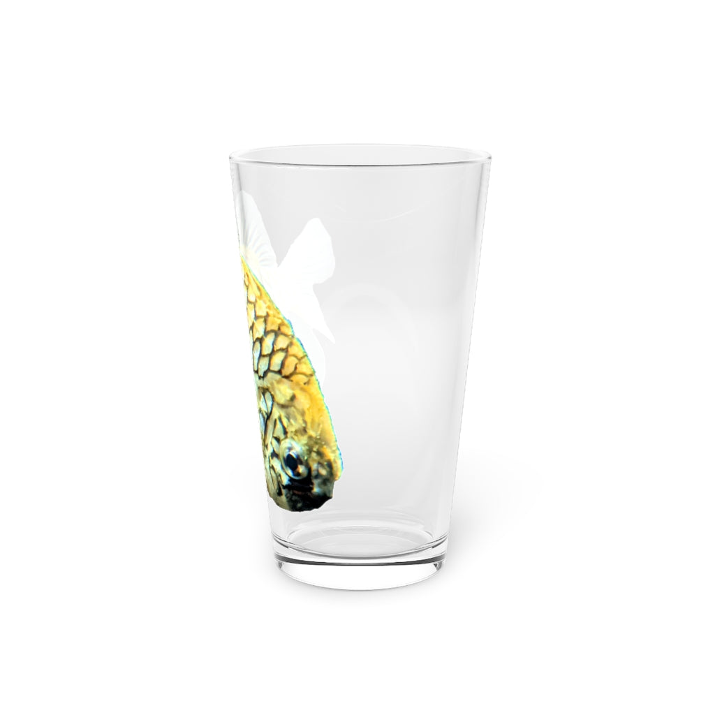 A clear 16oz pint glass featuring a pineapple fish design, perfect for personalized beverages.