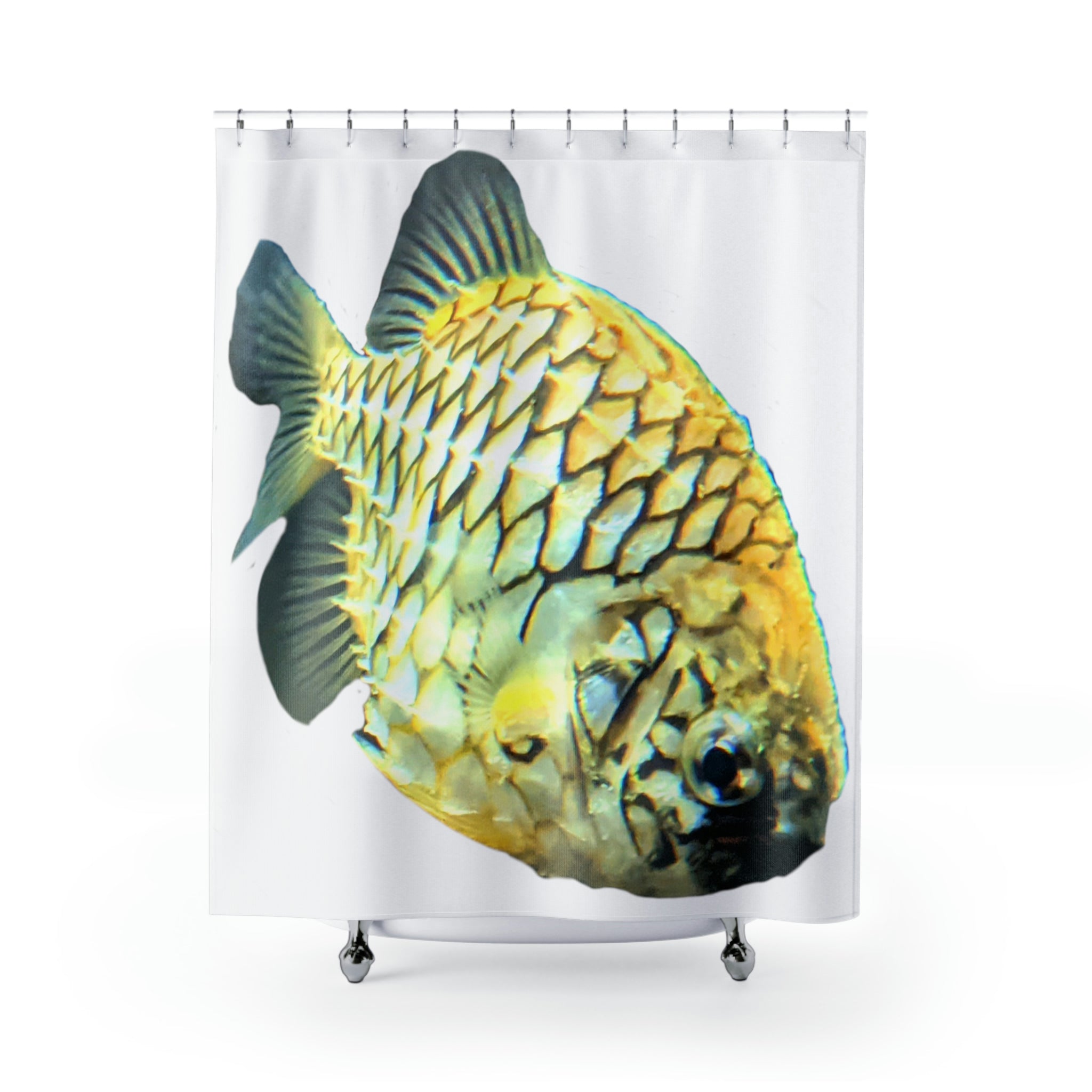 A colorful Pineapple Fish Shower Curtain featuring vibrant fish and pineapple designs, perfect for adding a playful touch to any bathroom.