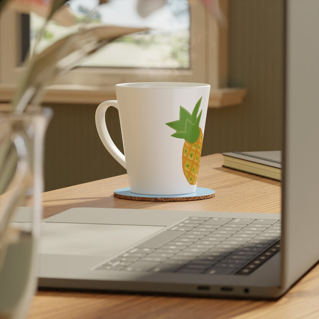 A stylish 12oz Pineapple Latte Mug with a scratch-resistant finish and easy-grip handle, perfect for enjoying beverages.