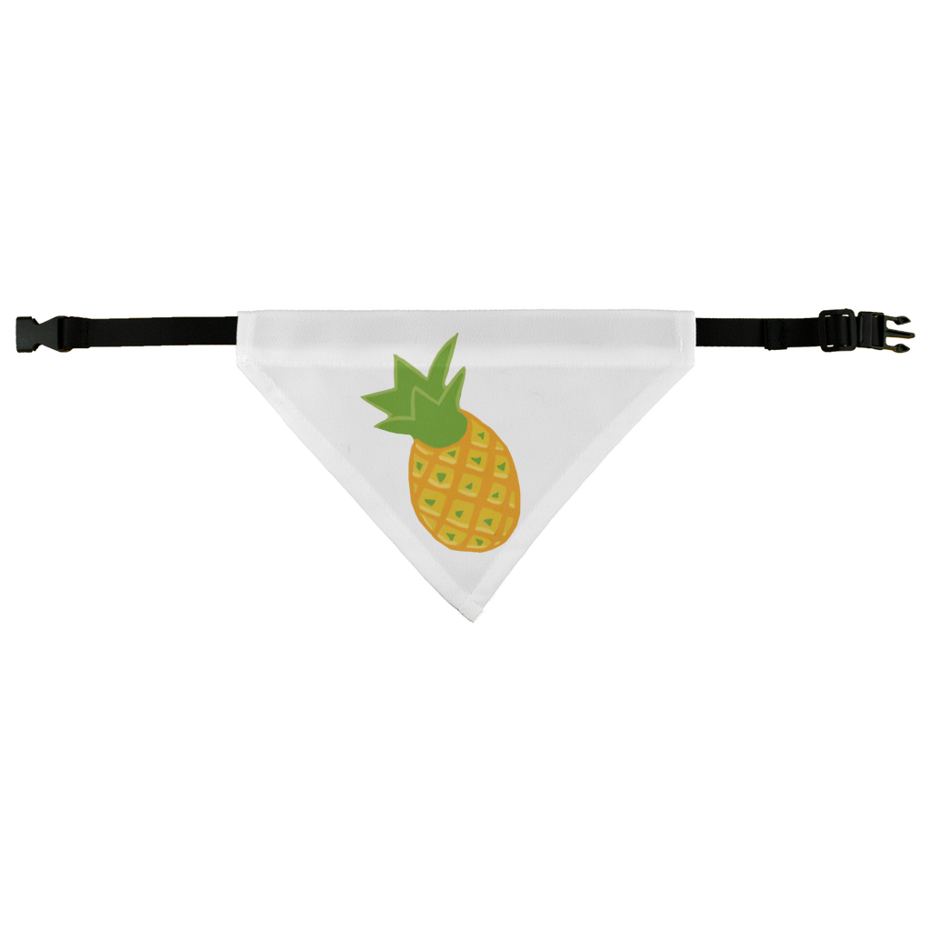 Pineapple Pet Bandana made of white polyester fabric, featuring a vibrant pineapple design, suitable for pets of various sizes.