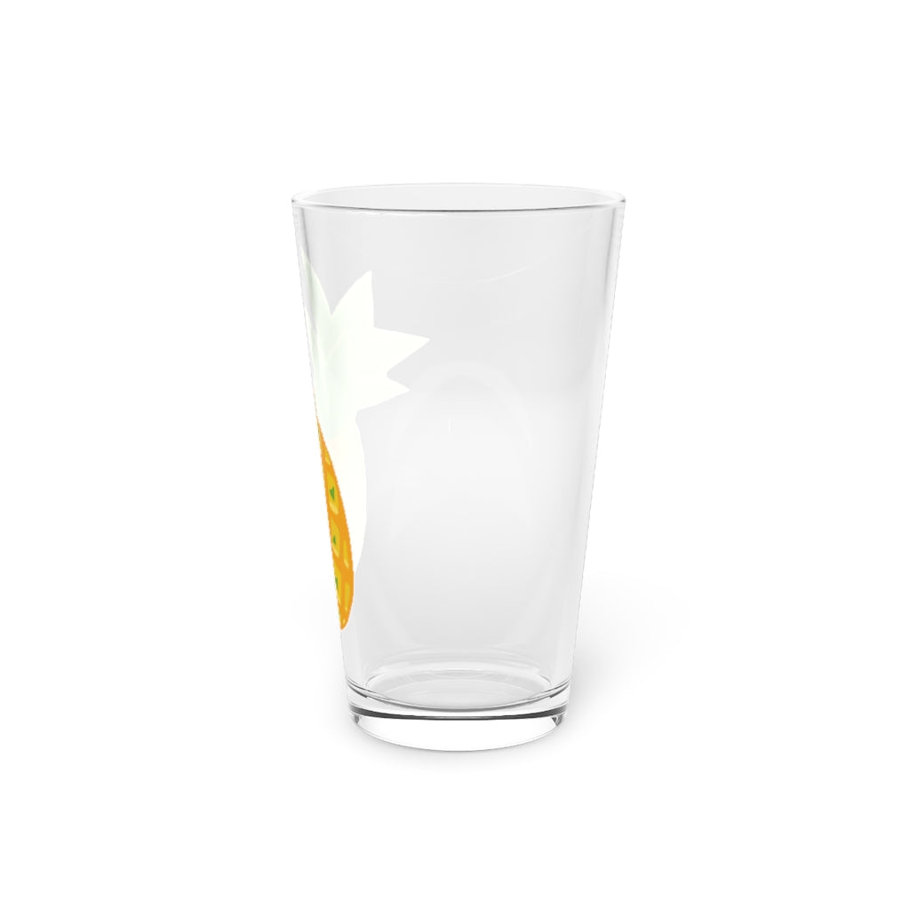 A clear 16oz Pineapple Pint Glass showcasing a vibrant pineapple design, perfect for personalized beverages.