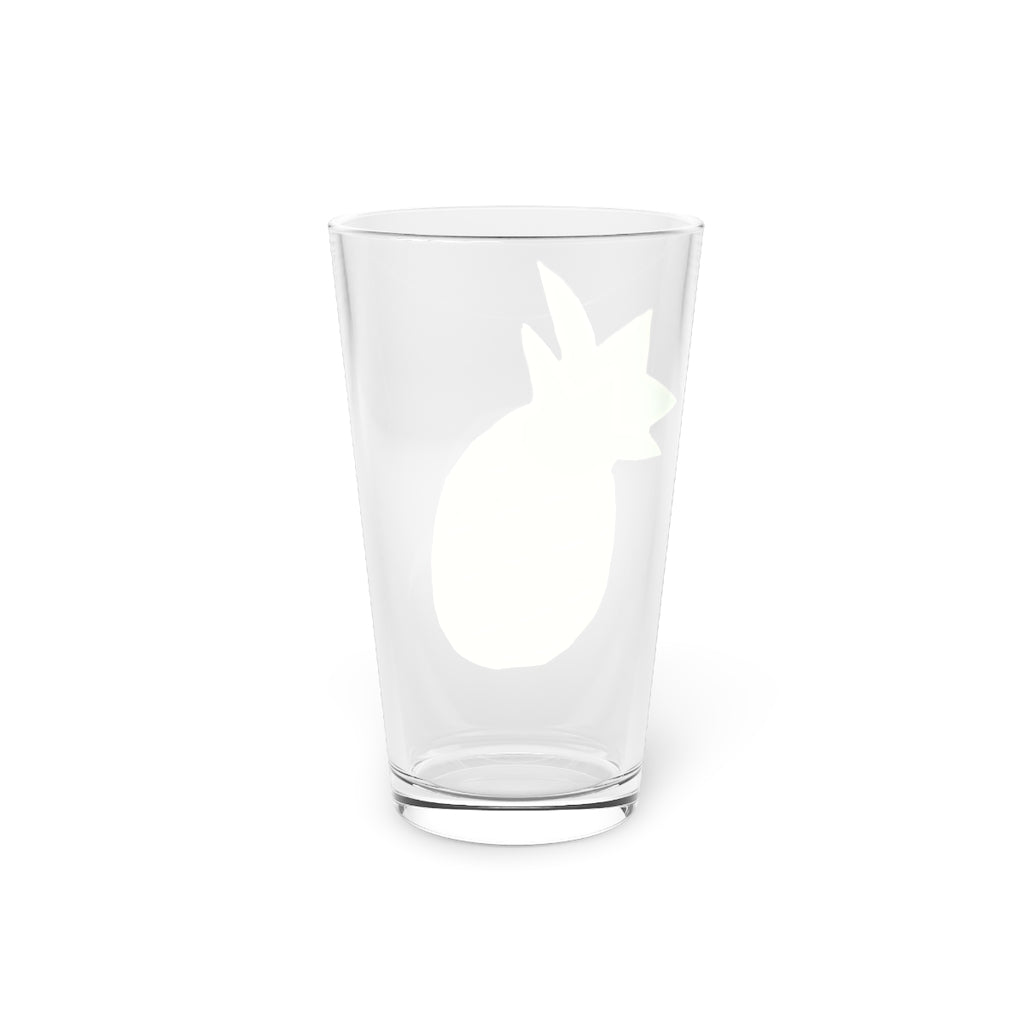 A clear 16oz Pineapple Pint Glass showcasing a vibrant pineapple design, perfect for personalized beverages.