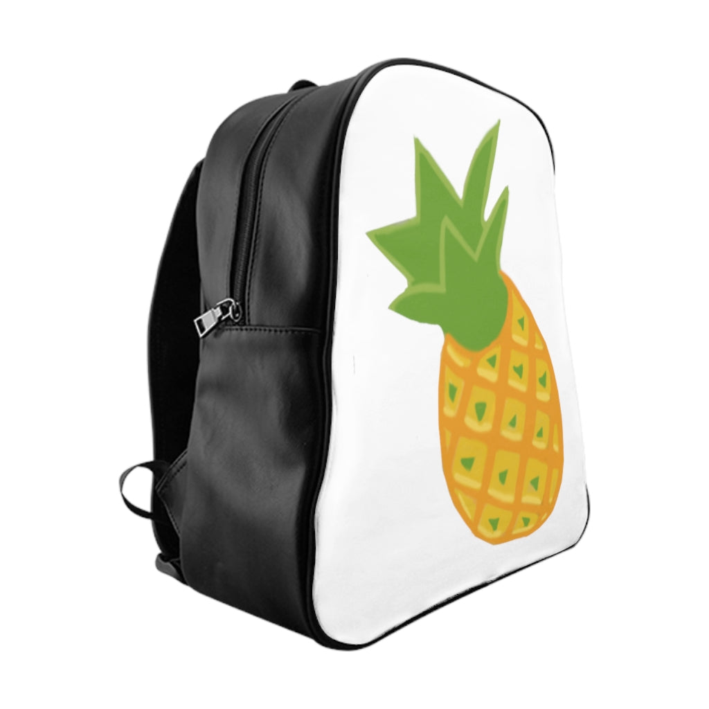 Pineapple School Backpack featuring vibrant pineapple print and padded back for comfort.