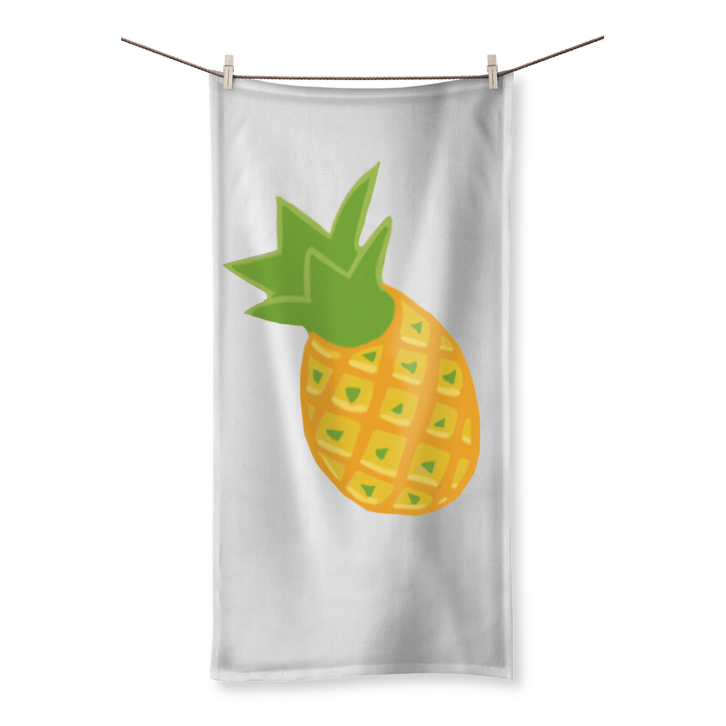 Pineapple Sublimation All Over Towel featuring vibrant pineapple design on one side and soft cotton backing on the other.