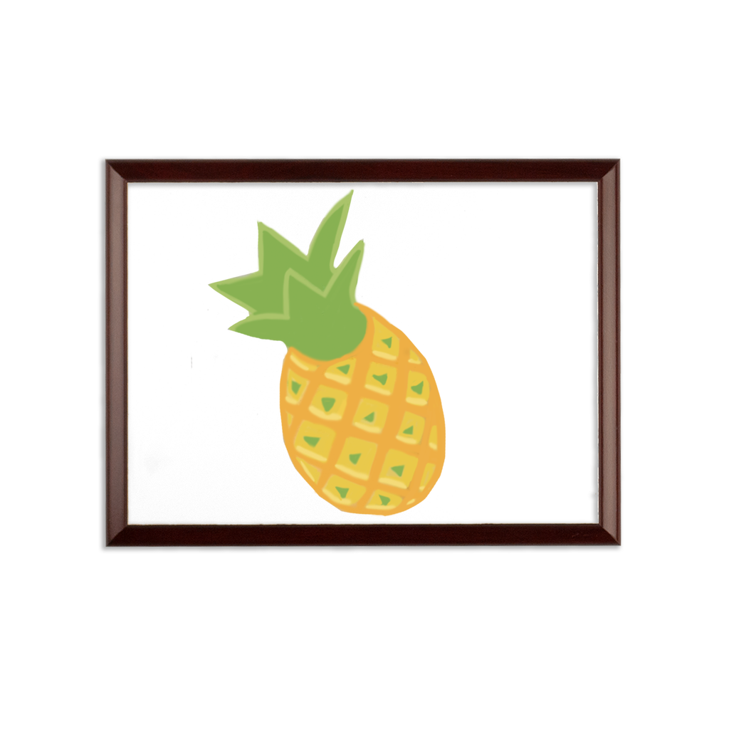 Pineapple Sublimation Wall Plaque with brown wooden frame and white printable surface, showcasing an ogee shaped edge.