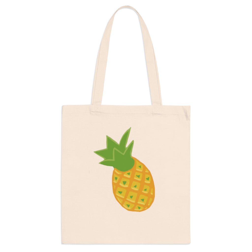 A vibrant Pineapple Tote Bag made of 100% cotton with long handles and cross stitching for added durability.