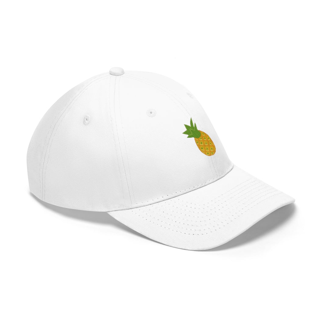 Pineapple Unisex Twill Hat in solid color, showcasing its 6-panel design and adjustable Velcro closure.