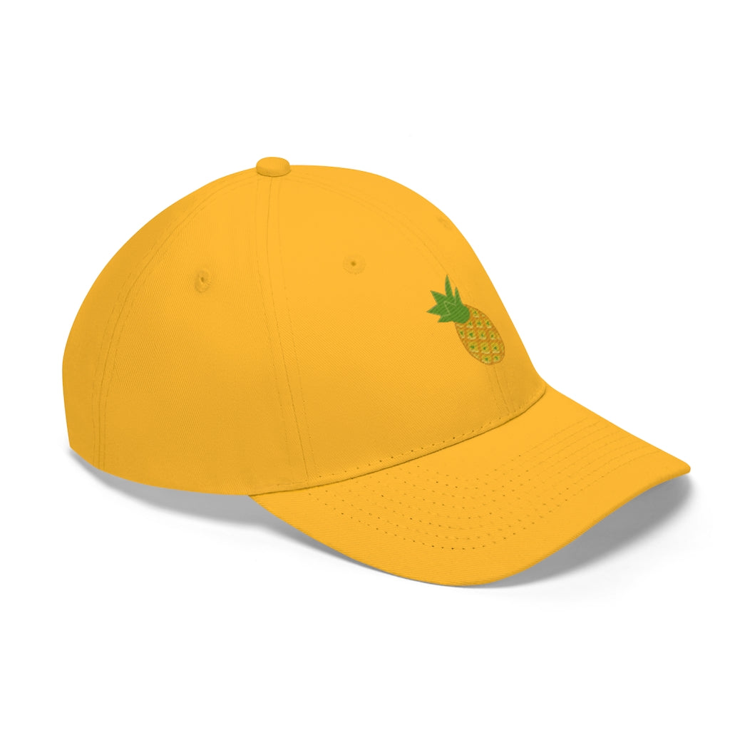 Pineapple Unisex Twill Hat in solid color, showcasing its 6-panel design and adjustable Velcro closure.