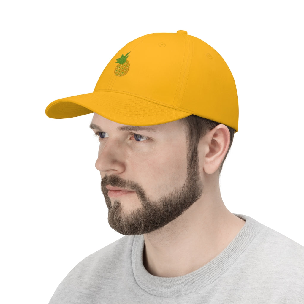 Pineapple Unisex Twill Hat in solid color, showcasing its 6-panel design and adjustable Velcro closure.