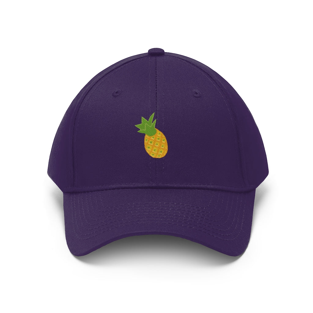 Pineapple Unisex Twill Hat in solid color, showcasing its 6-panel design and adjustable Velcro closure.