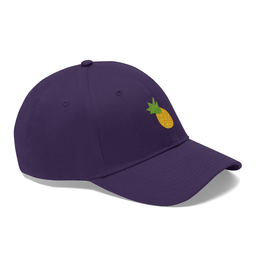 Pineapple Unisex Twill Hat in solid color, showcasing its 6-panel design and adjustable Velcro closure.