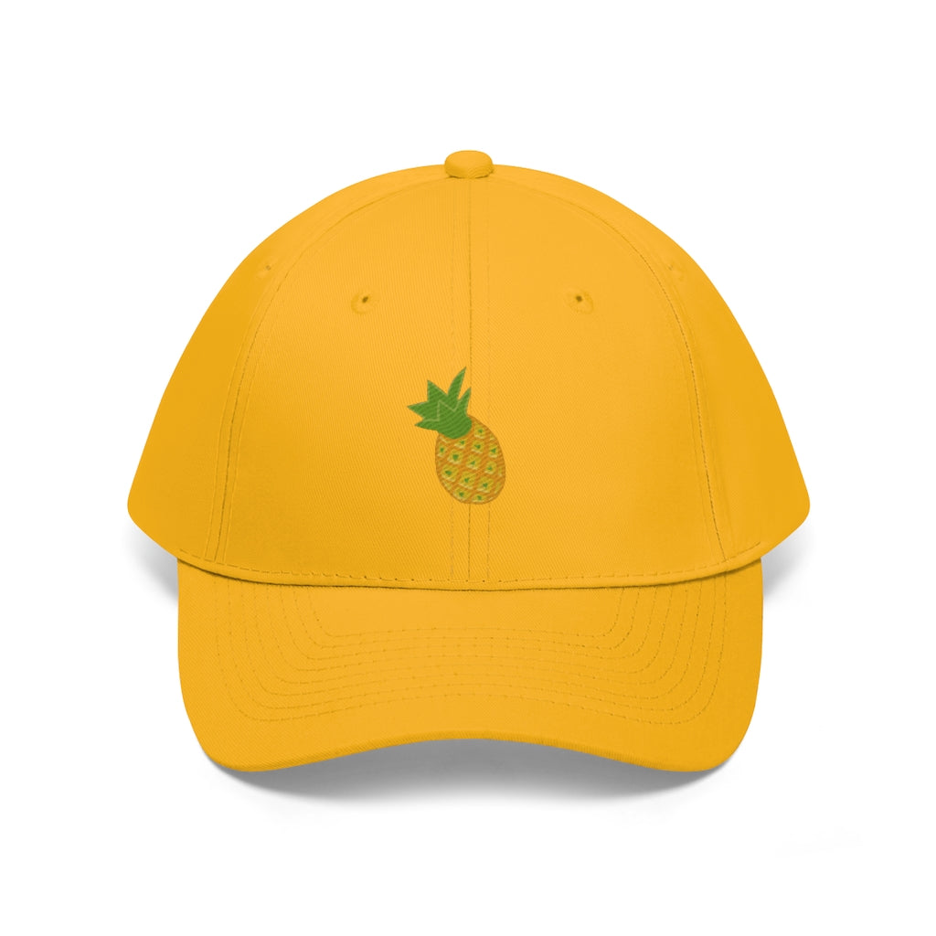 Pineapple Unisex Twill Hat in solid color, showcasing its 6-panel design and adjustable Velcro closure.