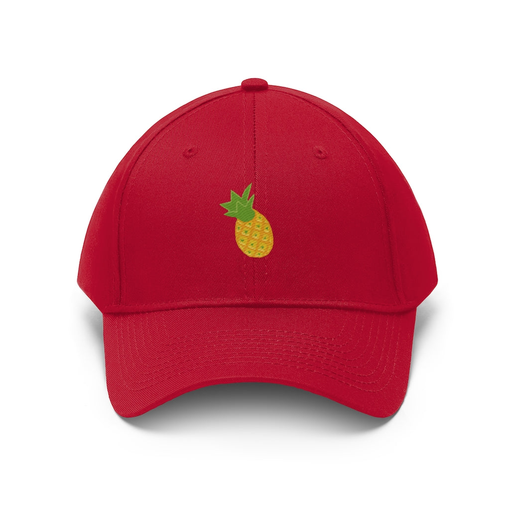 Pineapple Unisex Twill Hat in solid color, showcasing its 6-panel design and adjustable Velcro closure.