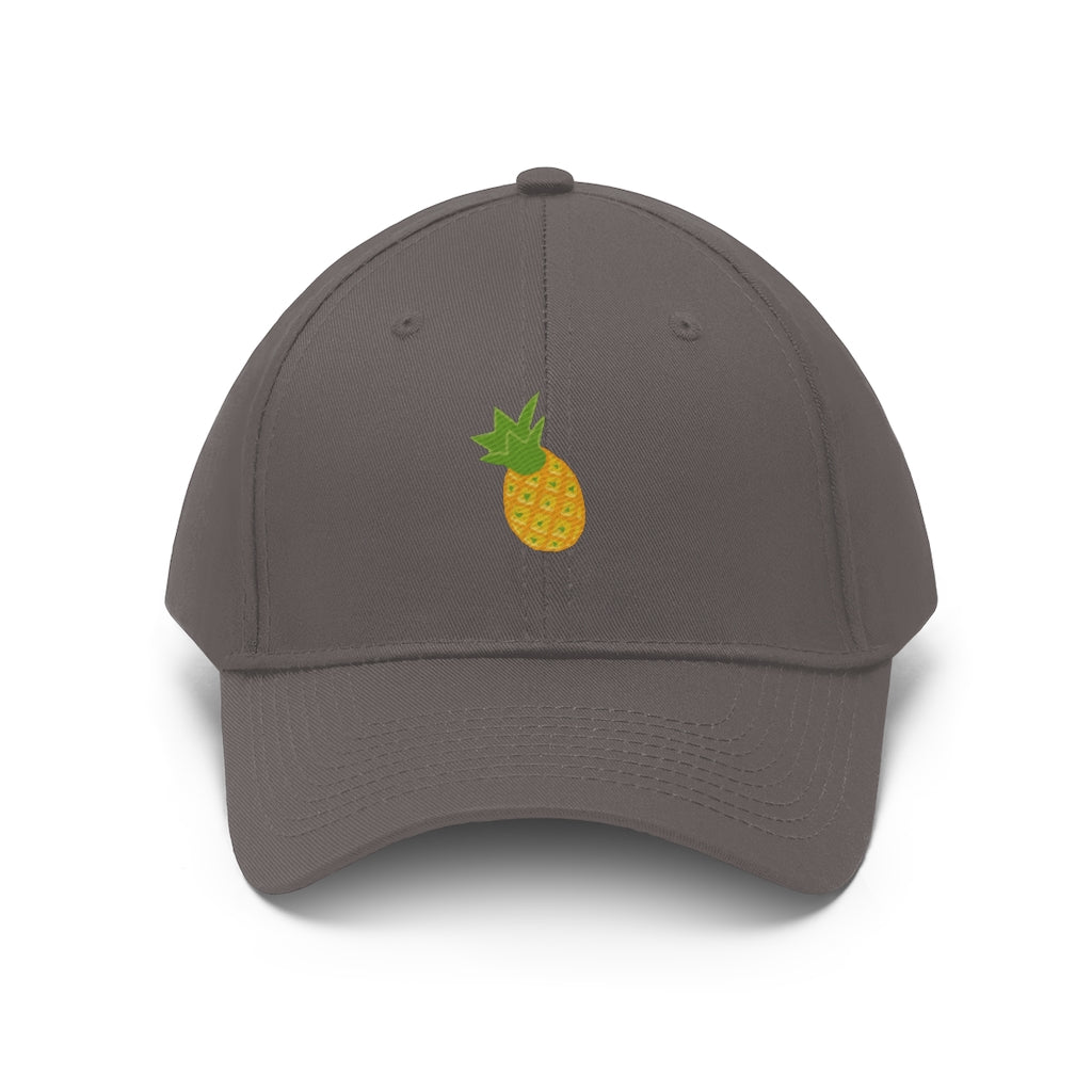 Pineapple Unisex Twill Hat in solid color, showcasing its 6-panel design and adjustable Velcro closure.