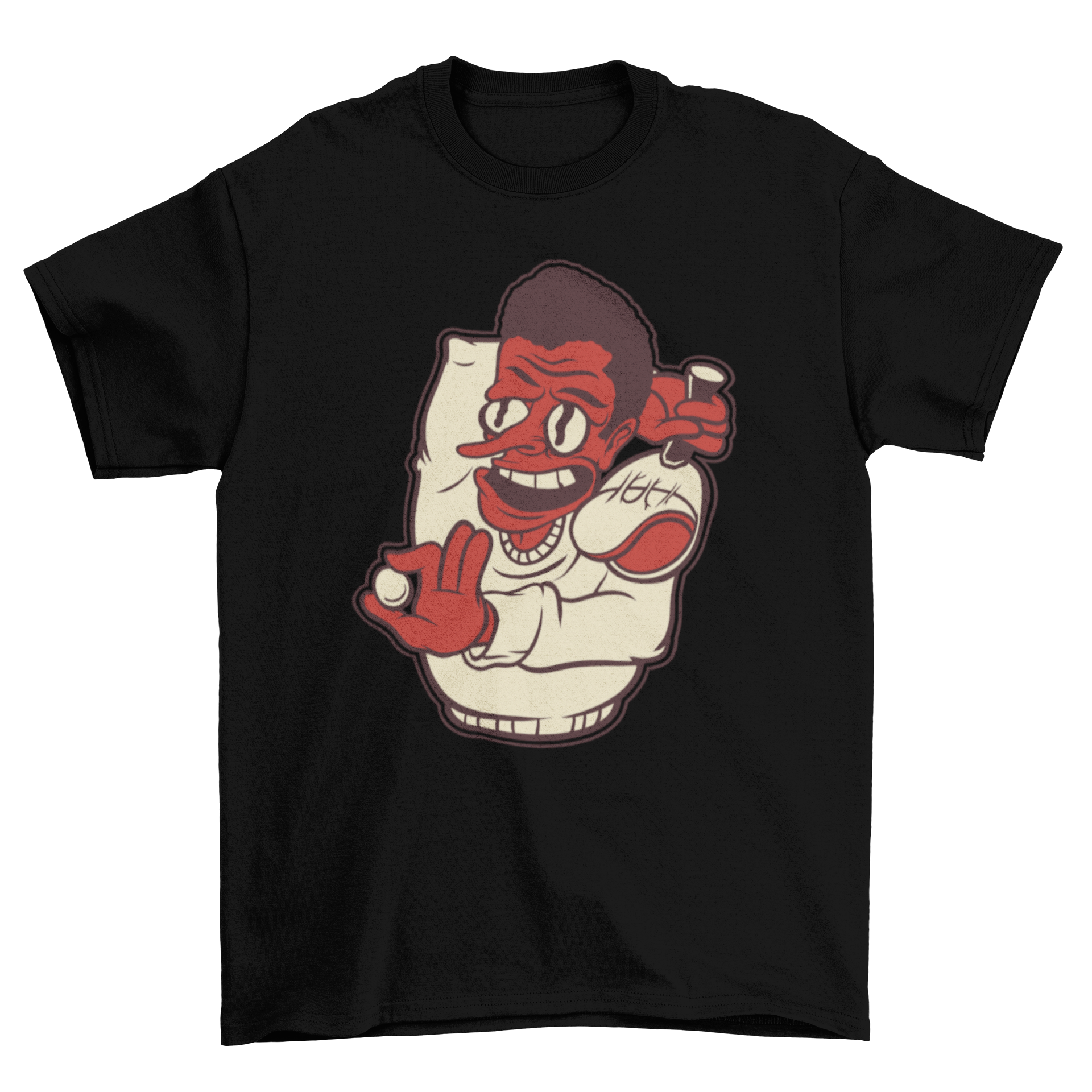 A vibrant cartoon t-shirt featuring a man holding a ping pong ball and paddle, perfect for sports enthusiasts.