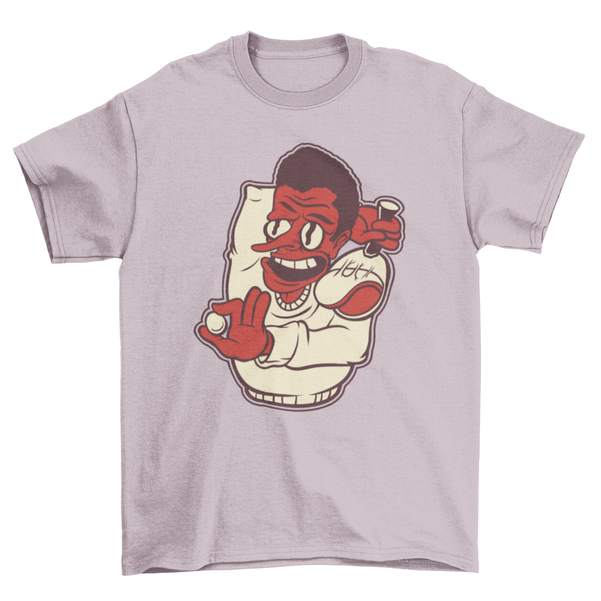 A vibrant cartoon t-shirt featuring a man holding a ping pong ball and paddle, perfect for sports enthusiasts.