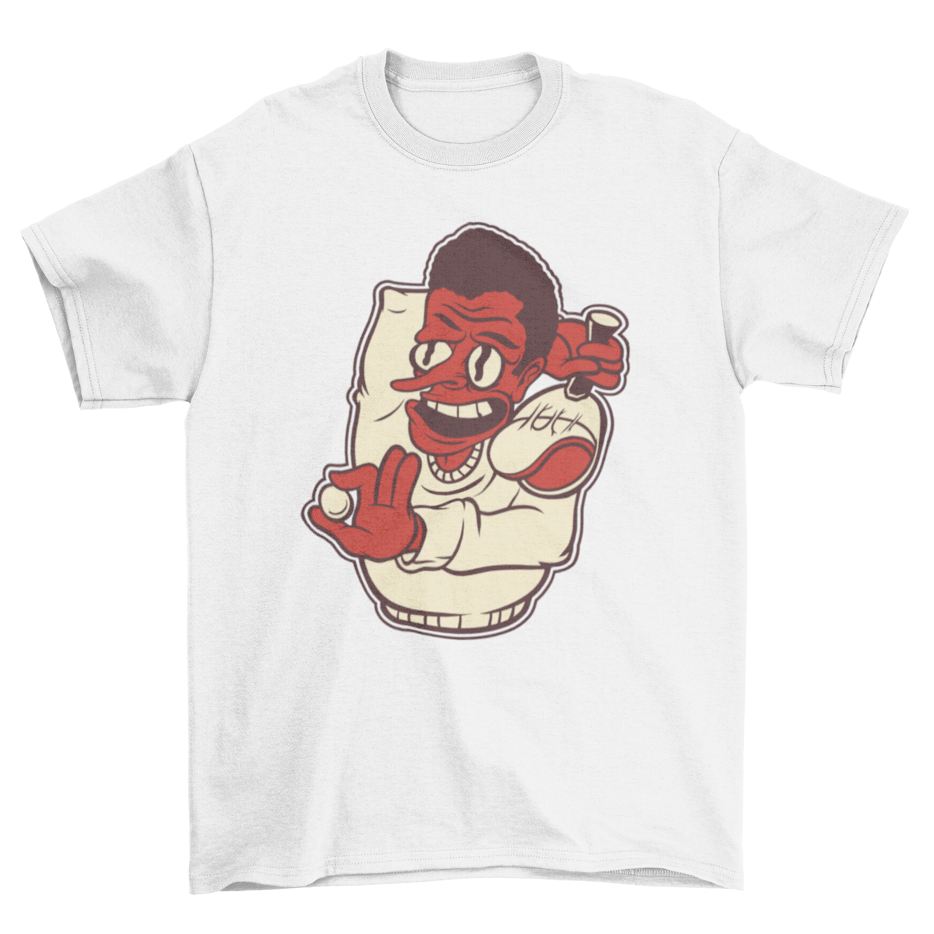 A vibrant cartoon t-shirt featuring a man holding a ping pong ball and paddle, perfect for sports enthusiasts.