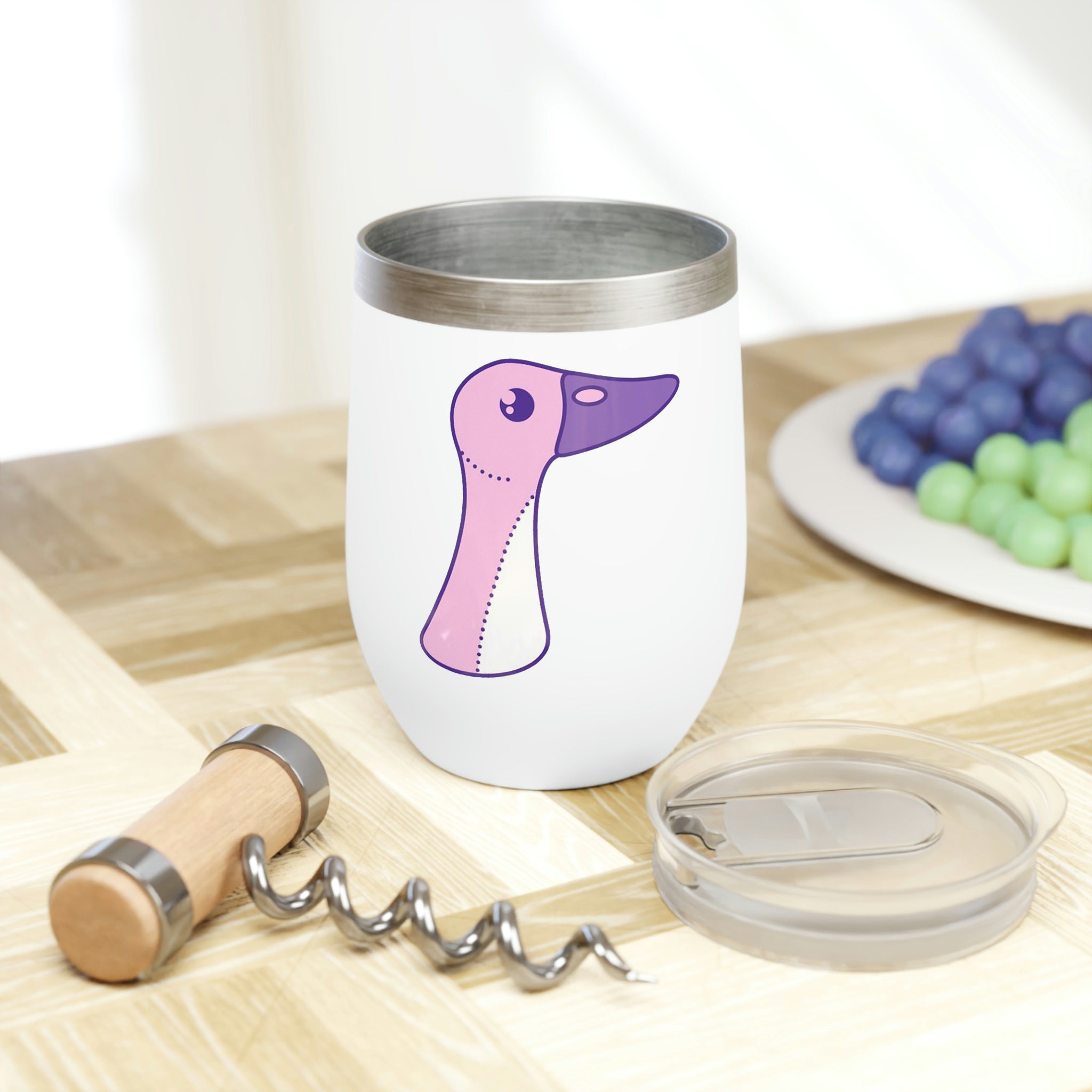 Pink and purple bird design wine tumbler with double insulation, perfect for keeping drinks at the right temperature.