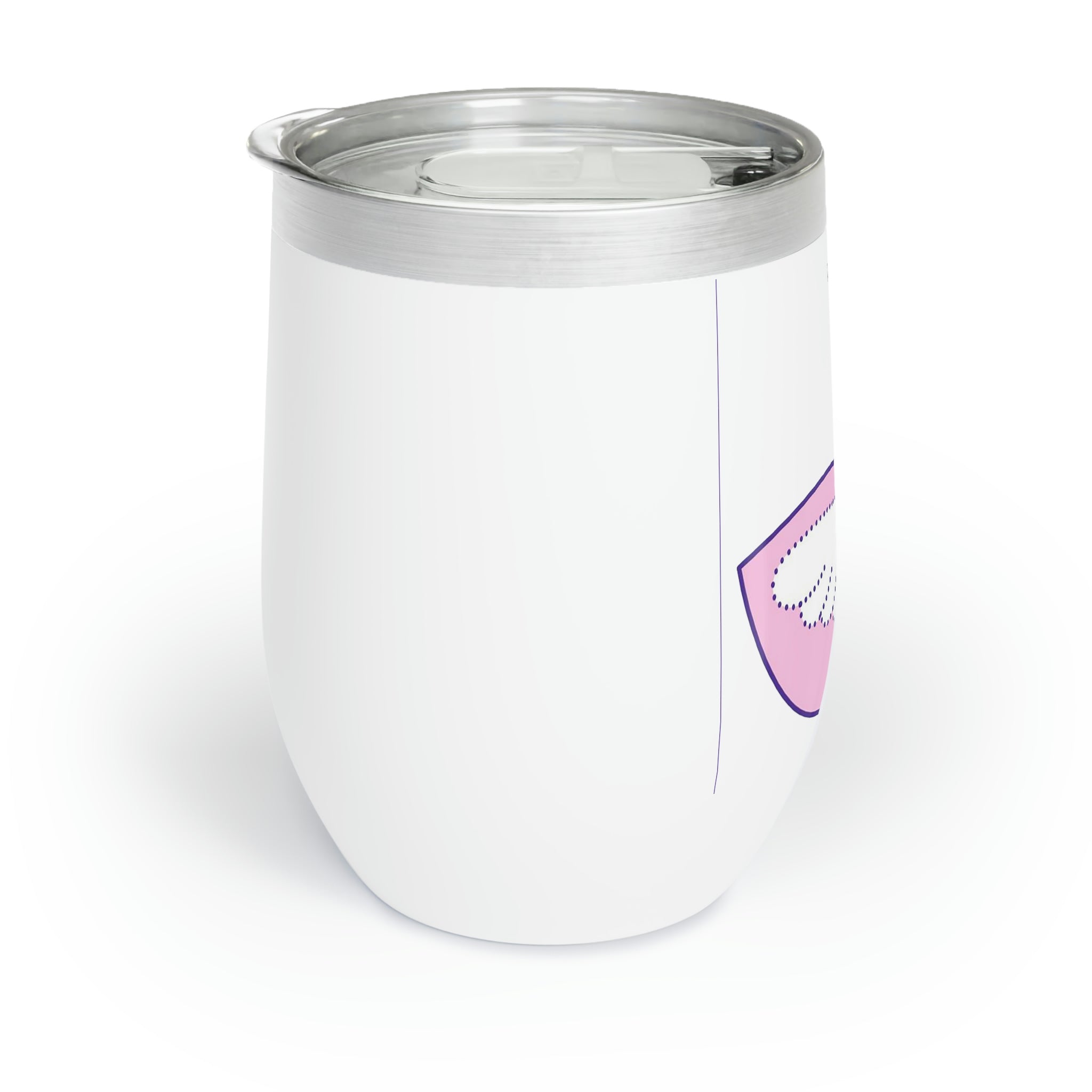 Pink and purple bird design on a stainless steel wine tumbler, showcasing its stylish and durable features.