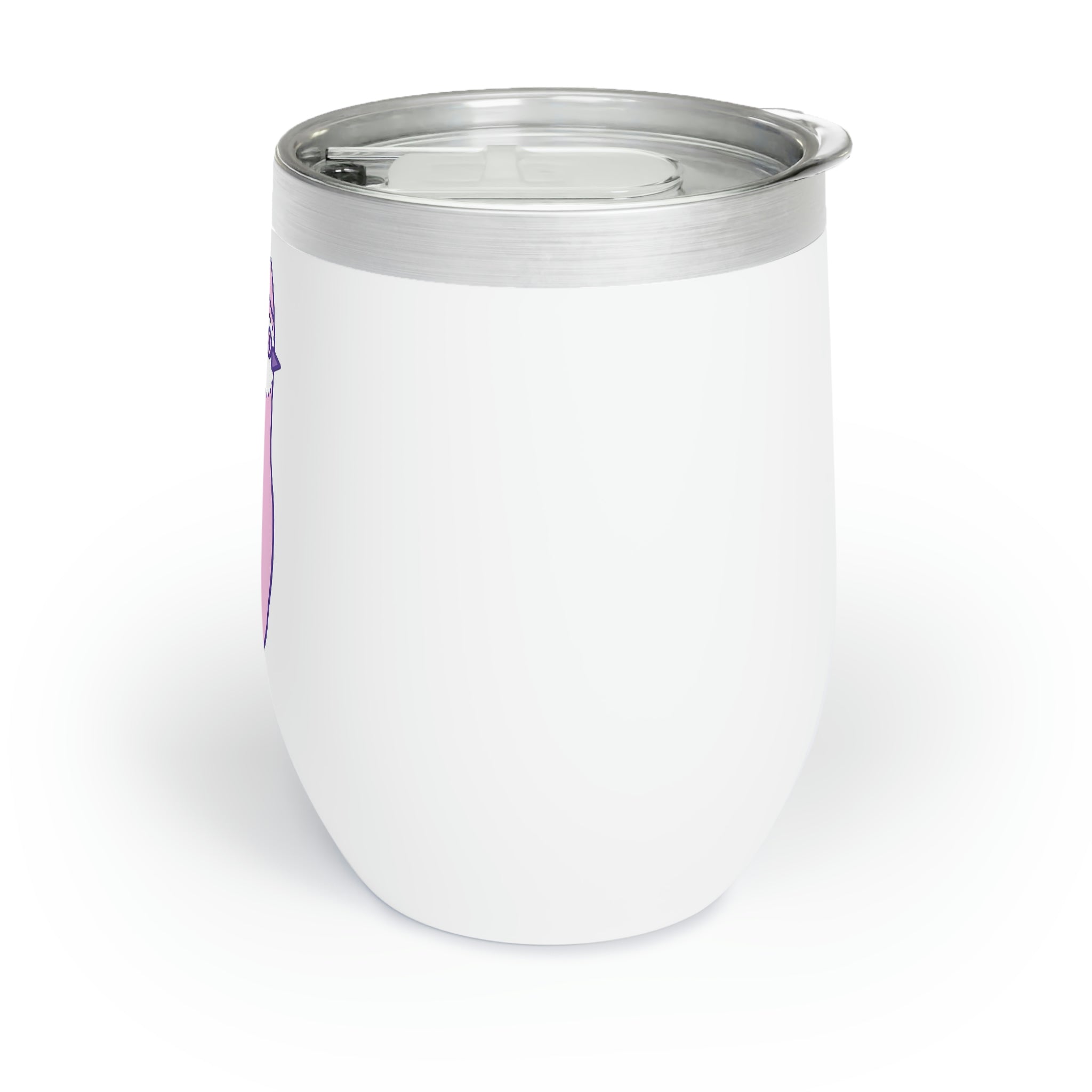 Pink and purple bird design on a stainless steel wine tumbler, showcasing its stylish and durable features.