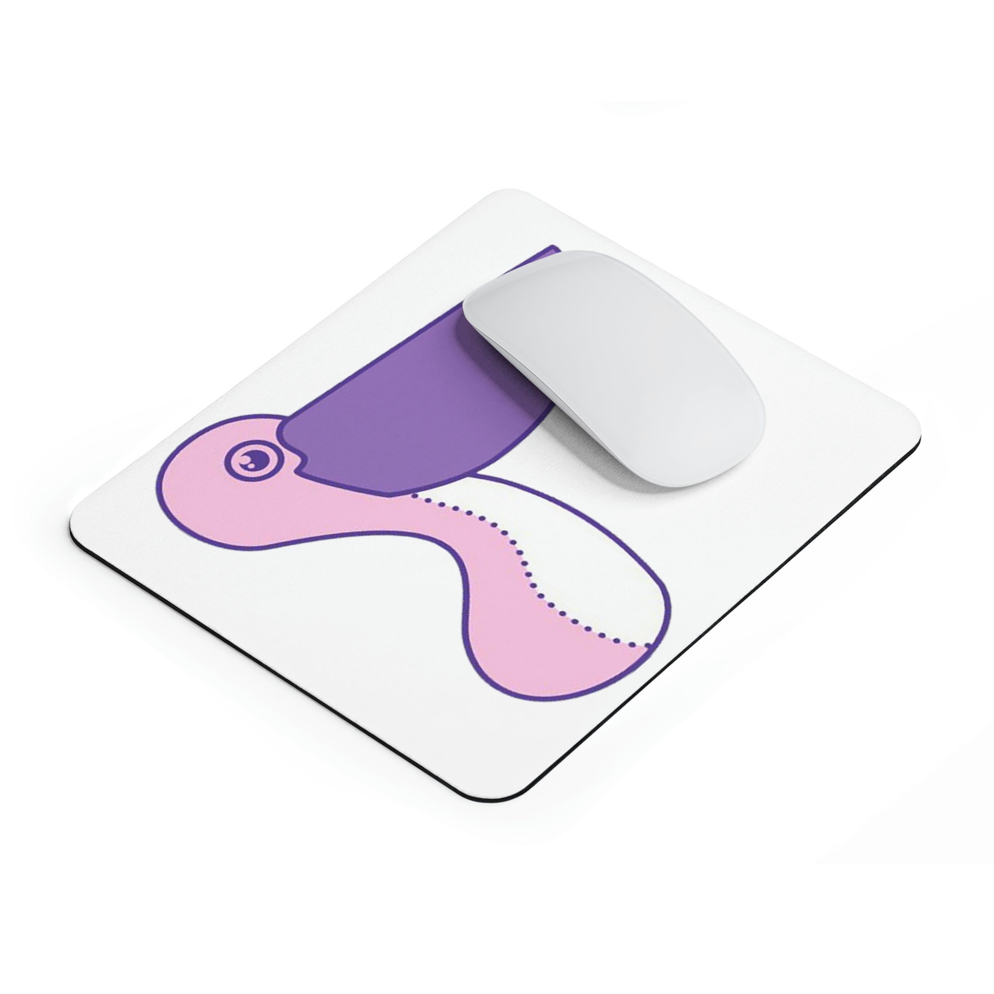 A vibrant pink and purple bird mouse pad featuring a colorful design, perfect for enhancing any workspace.