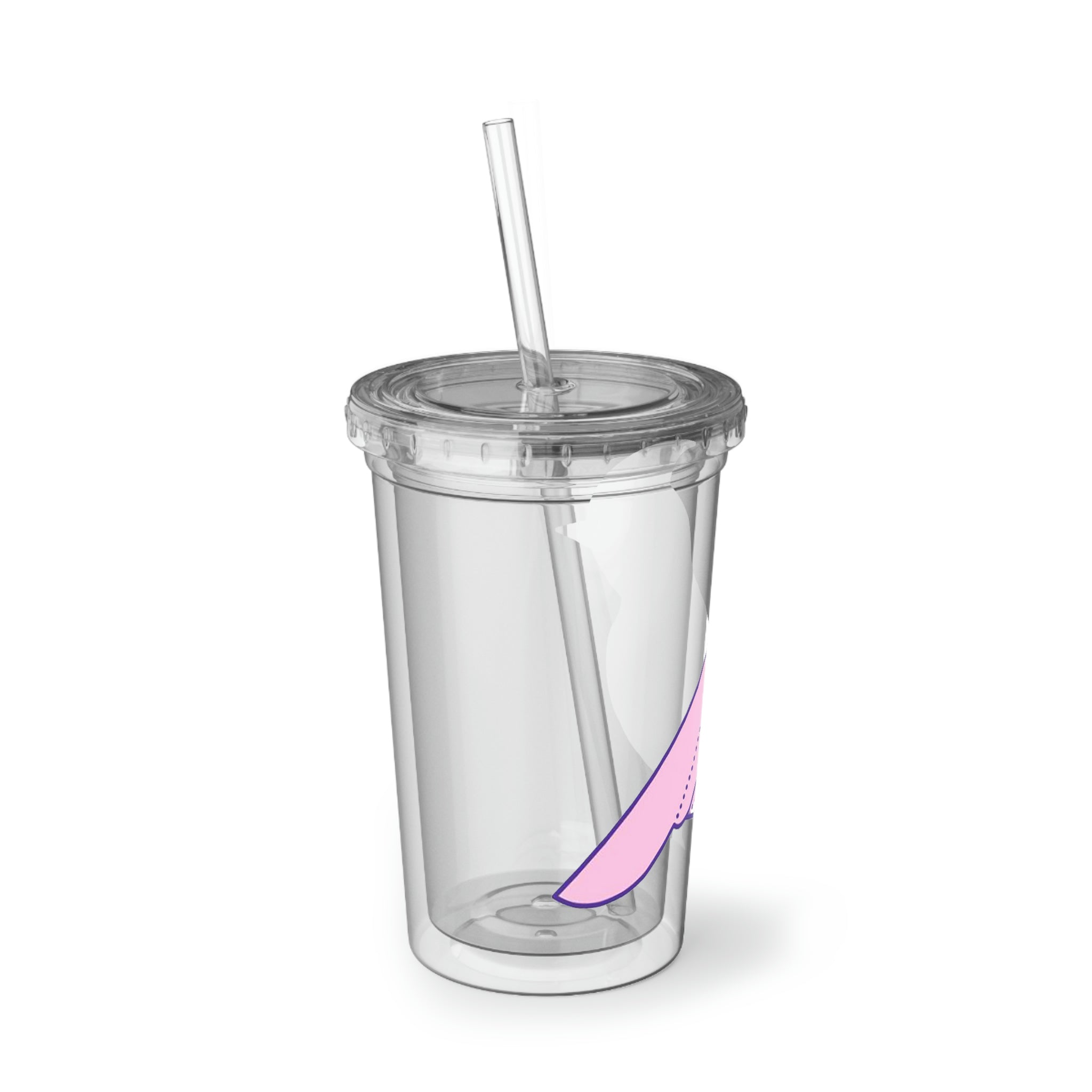 Pink and purple stainless steel tumbler with a straw, showcasing vibrant bird designs.