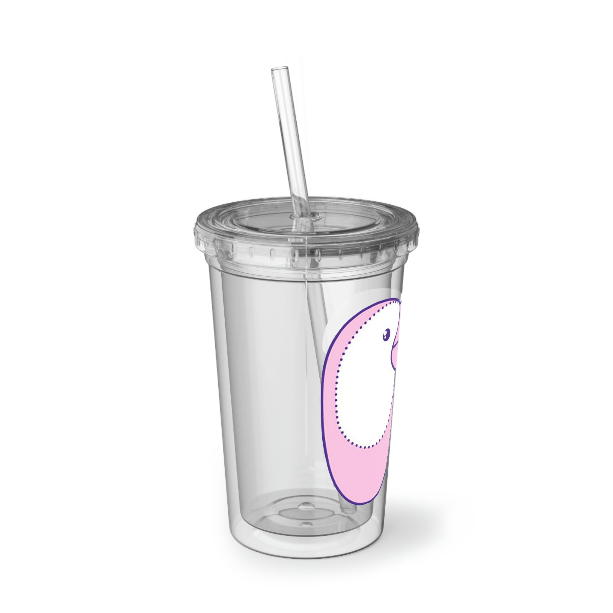 Pink and purple stainless steel tumbler with a straw, showcasing vibrant colors and a stylish design.