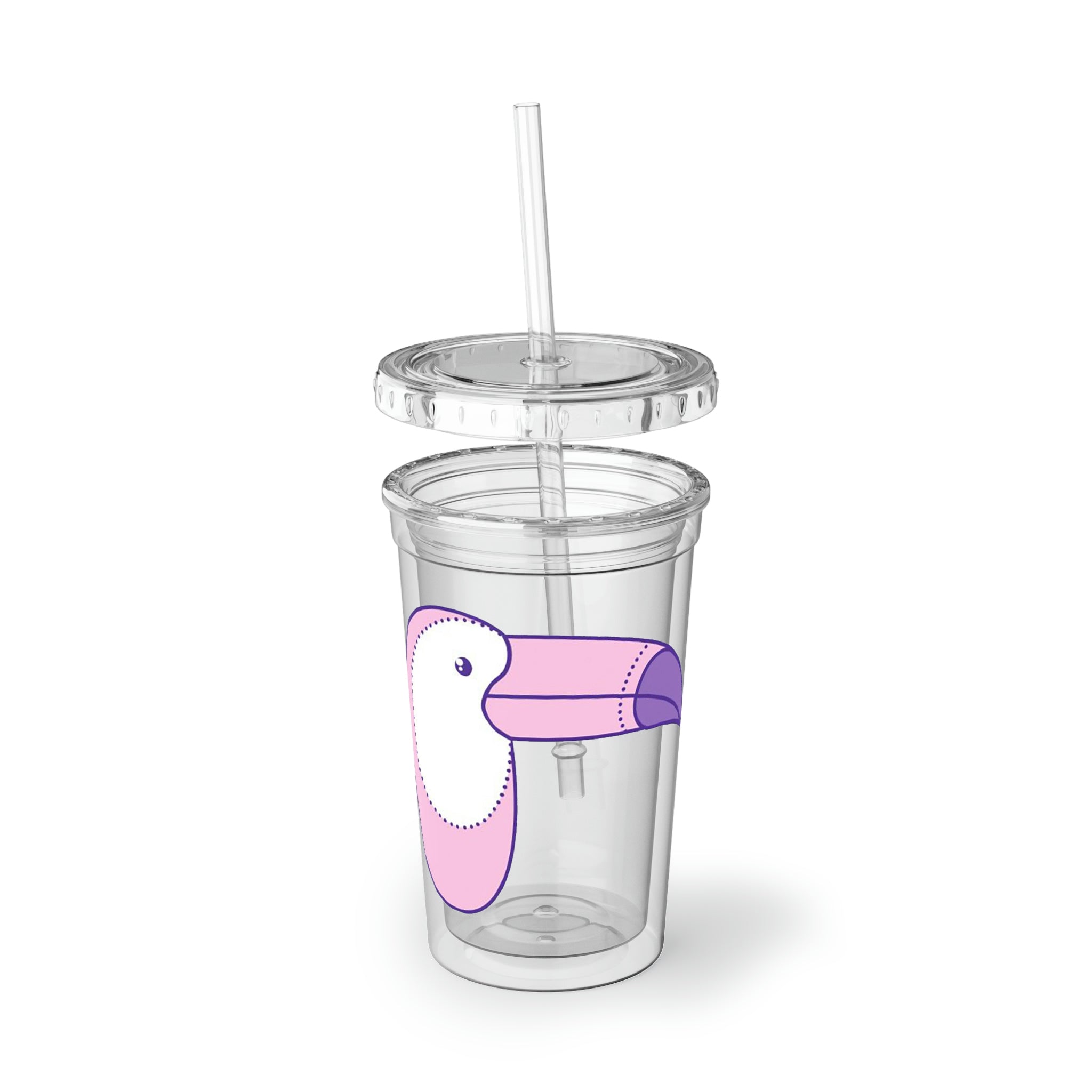 Pink and purple stainless steel tumbler with a straw, showcasing vibrant colors and a stylish design.