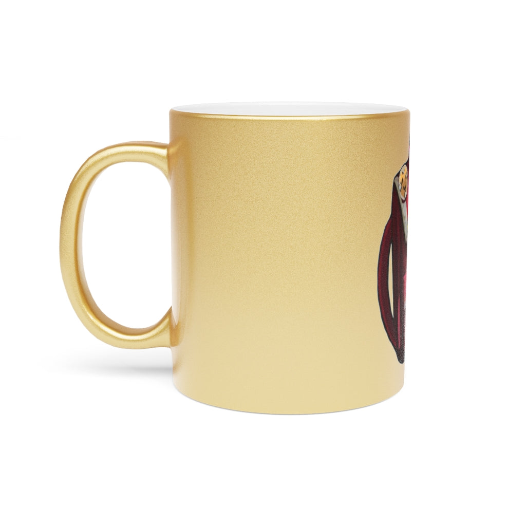 A stylish Pink Bag Metallic Mug with a shiny Gold or Silver coating, showcasing a personalized design on one side.