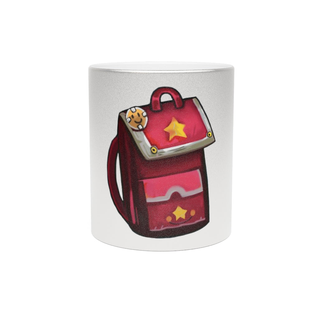 A stylish Pink Bag Metallic Mug with a shiny Gold or Silver coating, showcasing a personalized design on one side.