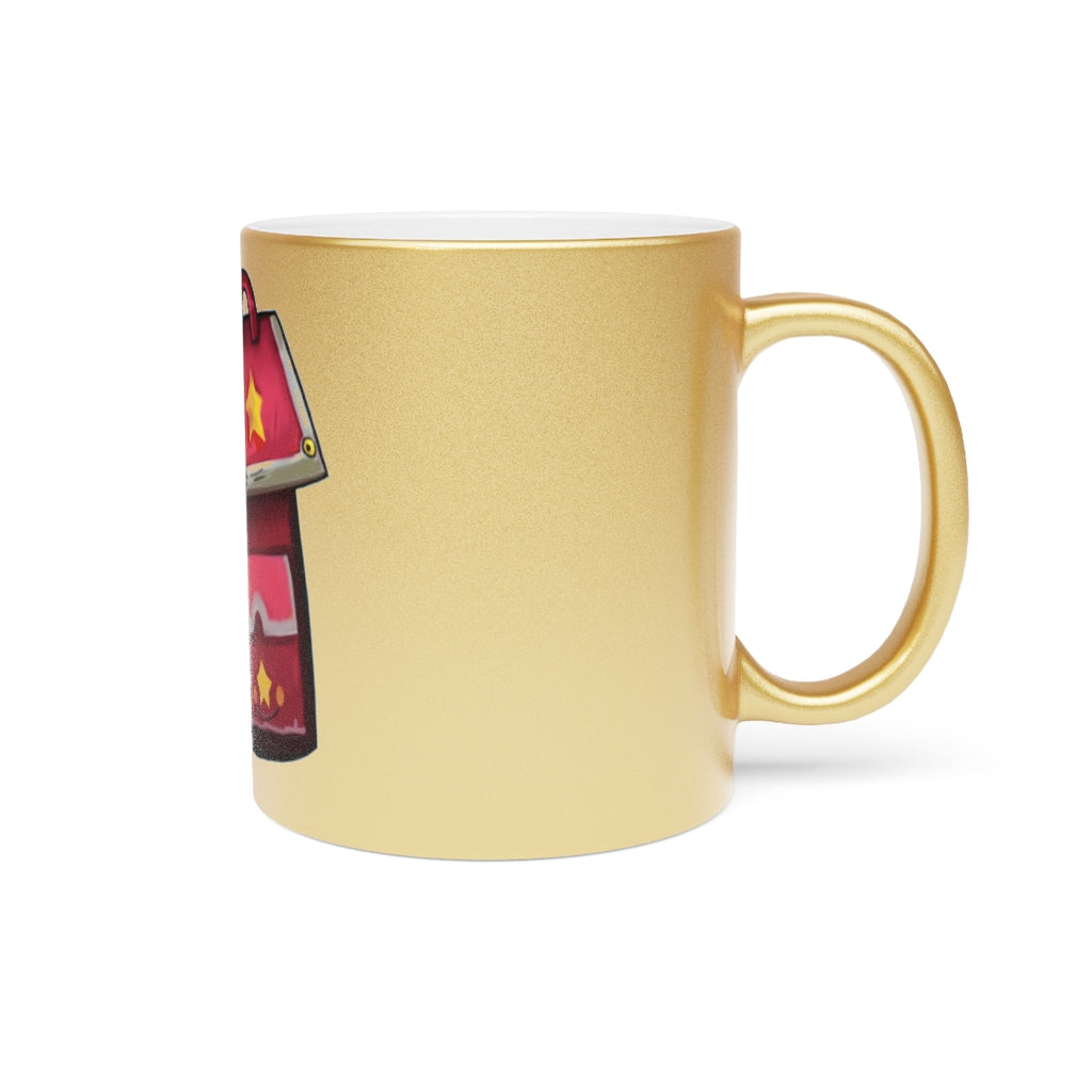 A stylish Pink Bag Metallic Mug with a shiny Gold or Silver coating, showcasing a personalized design on one side.