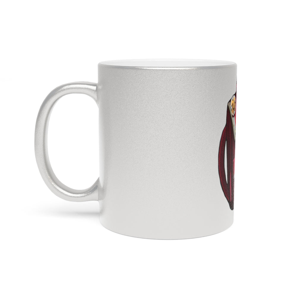 A stylish Pink Bag Metallic Mug with a shiny Gold or Silver coating, showcasing a personalized design on one side.