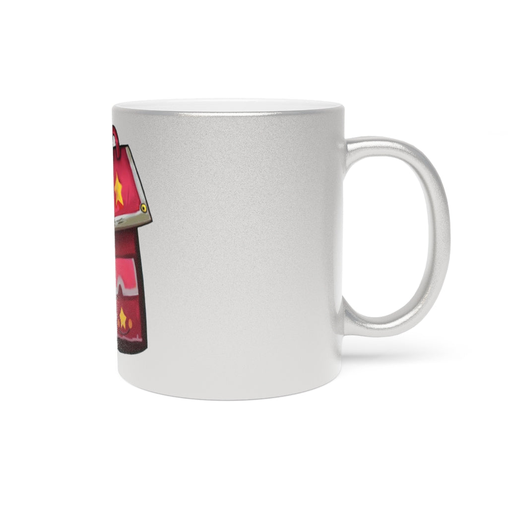 A stylish Pink Bag Metallic Mug with a shiny Gold or Silver coating, showcasing a personalized design on one side.