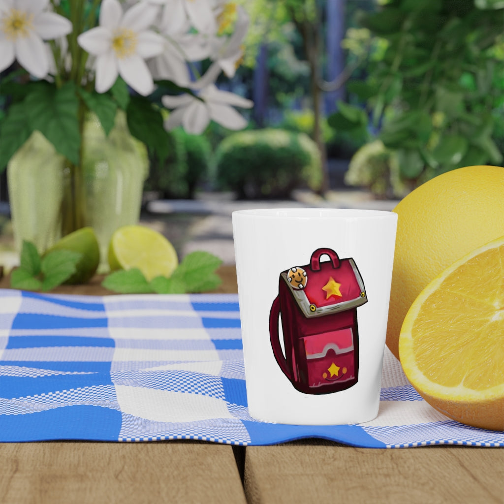 A personalized Pink Bag Shot Glass made of ceramic, featuring a white interior, perfect for gatherings and custom gifting.