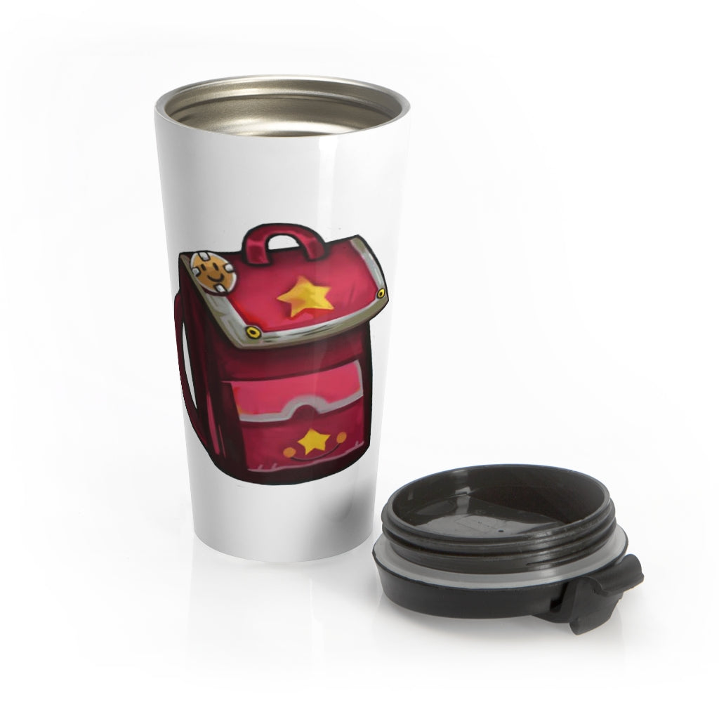 Pink Bag Stainless Steel Travel Mug with black lid, showcasing its stylish design and durable stainless steel material.