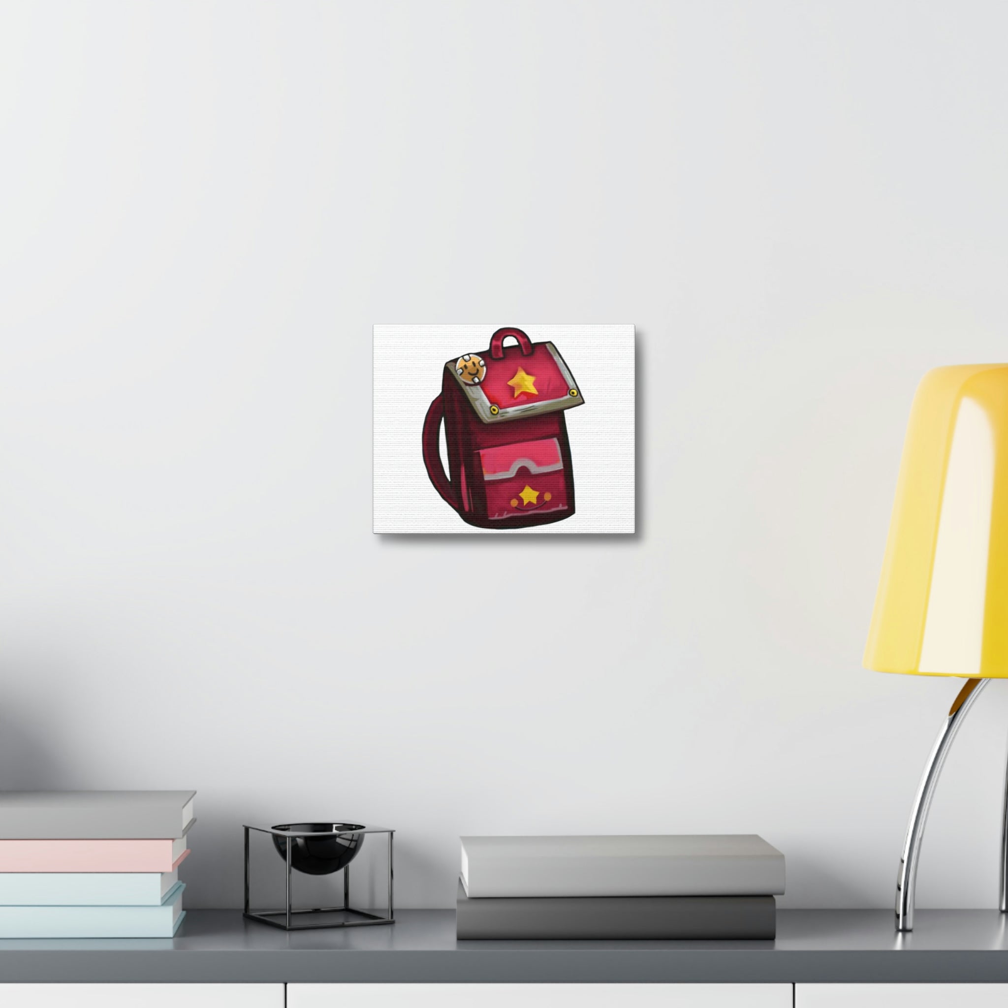 A vibrant Pink Bag Stretched Canvas artwork displayed on a wall, showcasing high-quality print and a sturdy wooden frame.